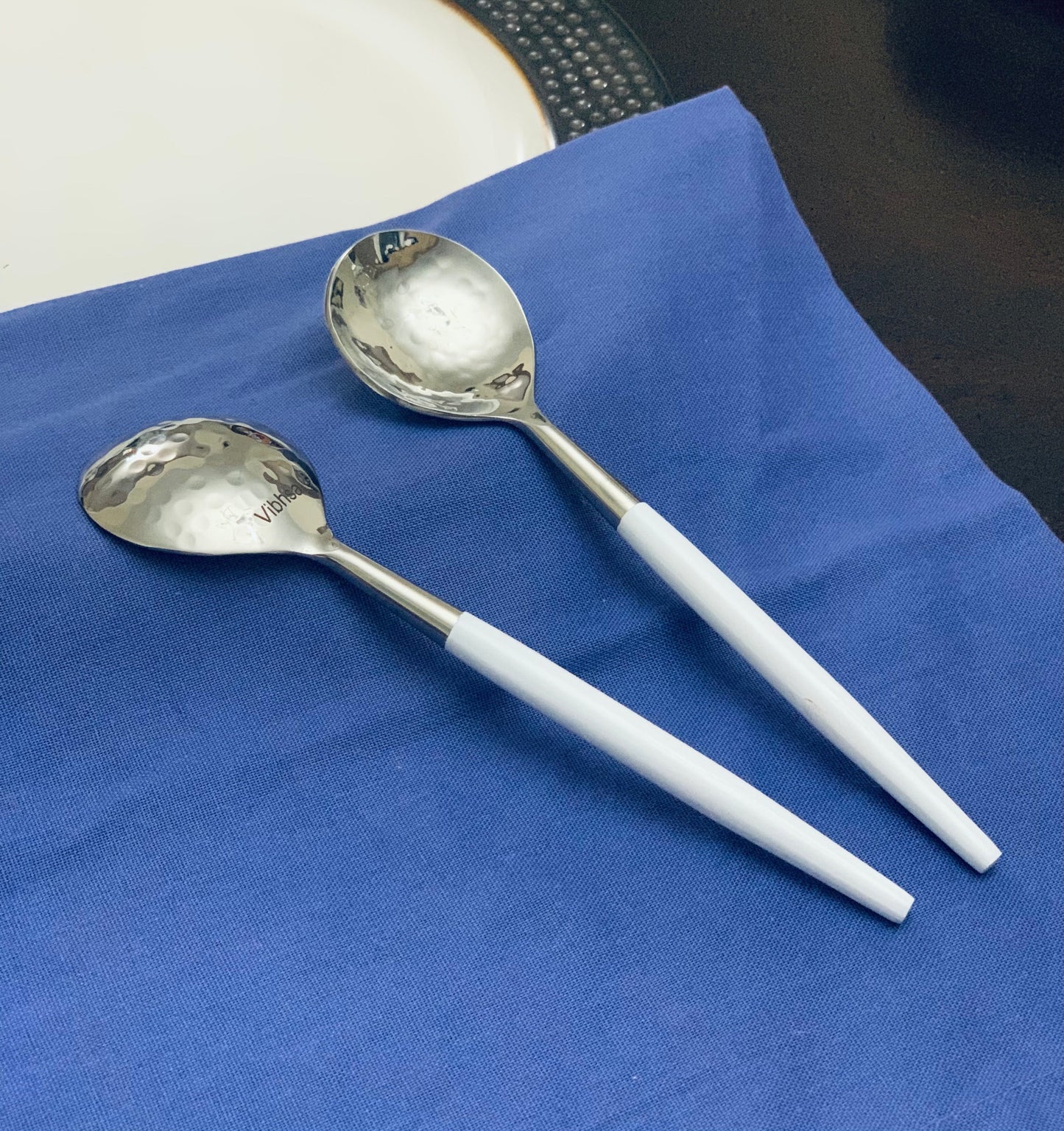 6-PC Stainless Steel Soup Spoon (Hammered Mouth, White)