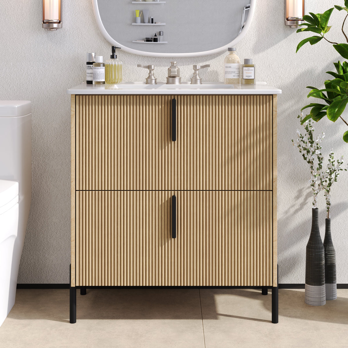 30" Bathroom Vanity with Ceramic Sink and Full-Extension Drawers