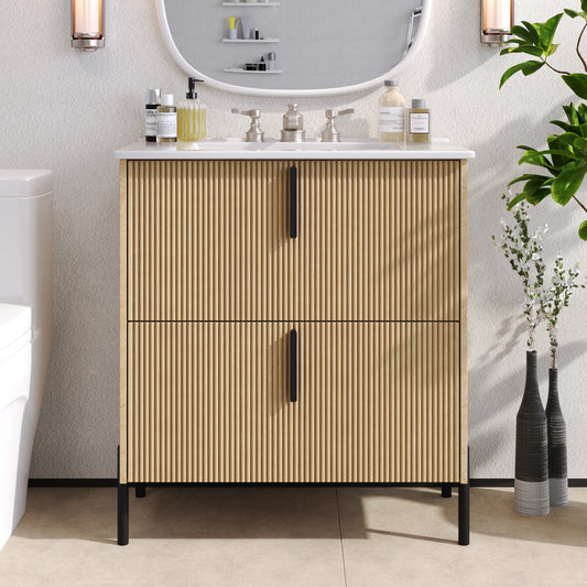 30" Bathroom Vanity with Ceramic Sink and Full-Extension Drawers