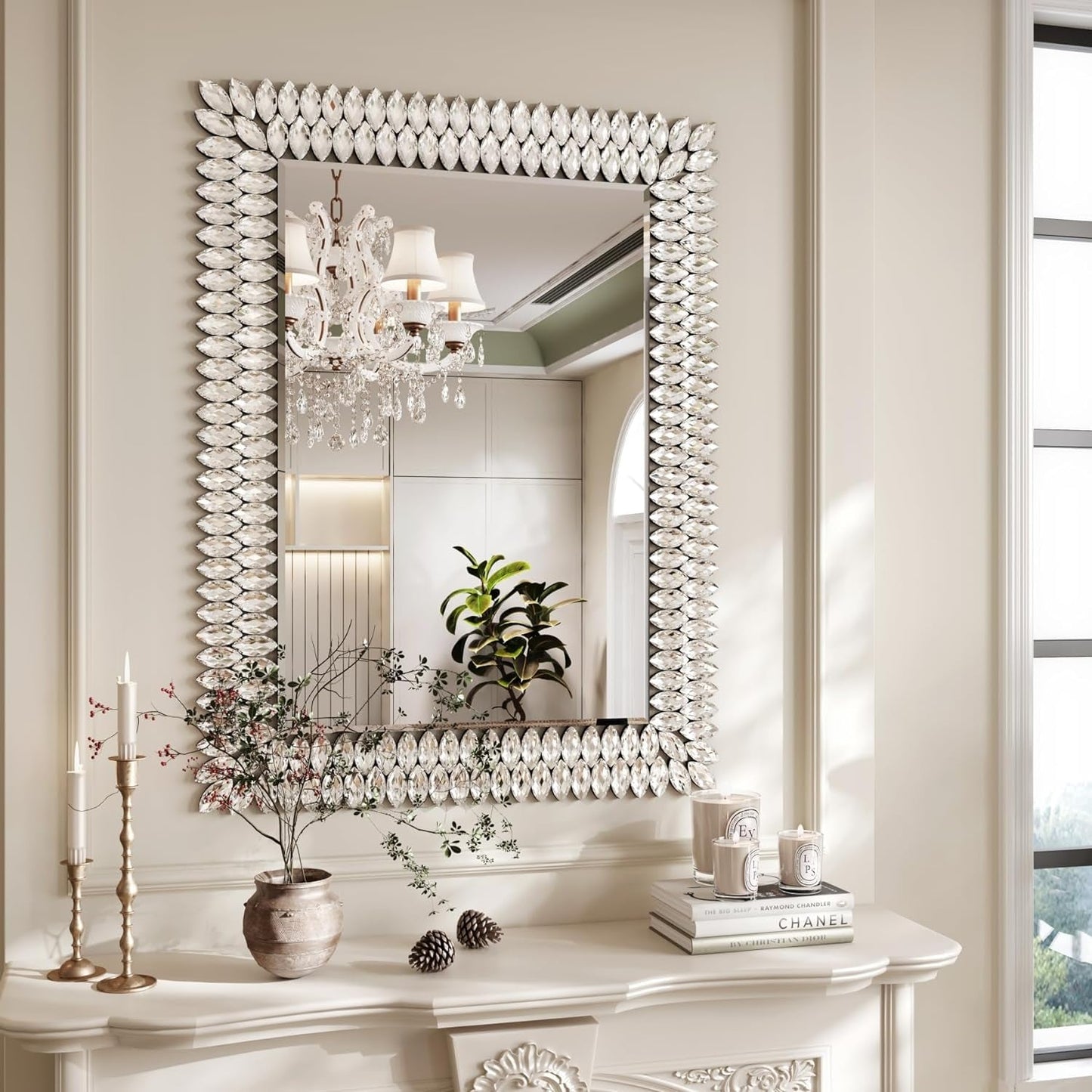 30X40 Inches Jeweled Bathroom Wall Mirror Large Rectangle Vanity Decor