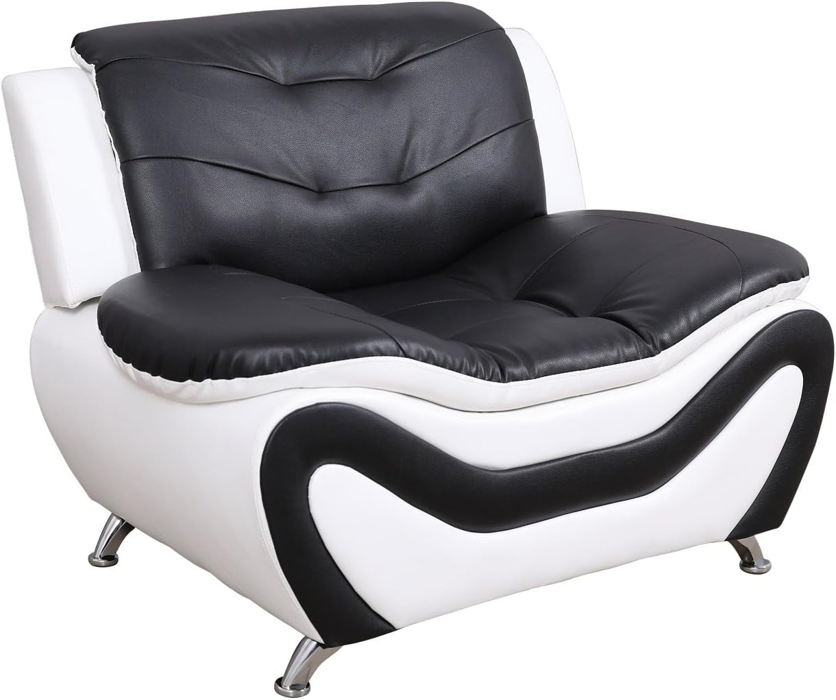 3 Piece Aldo Modern Faux Leather Sofa Set Black And White With Sofa Loveseat And Chair