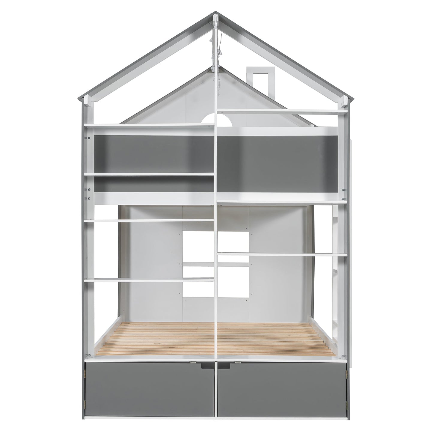Full Size Bunk Bed with Storage Drawers & Shelves