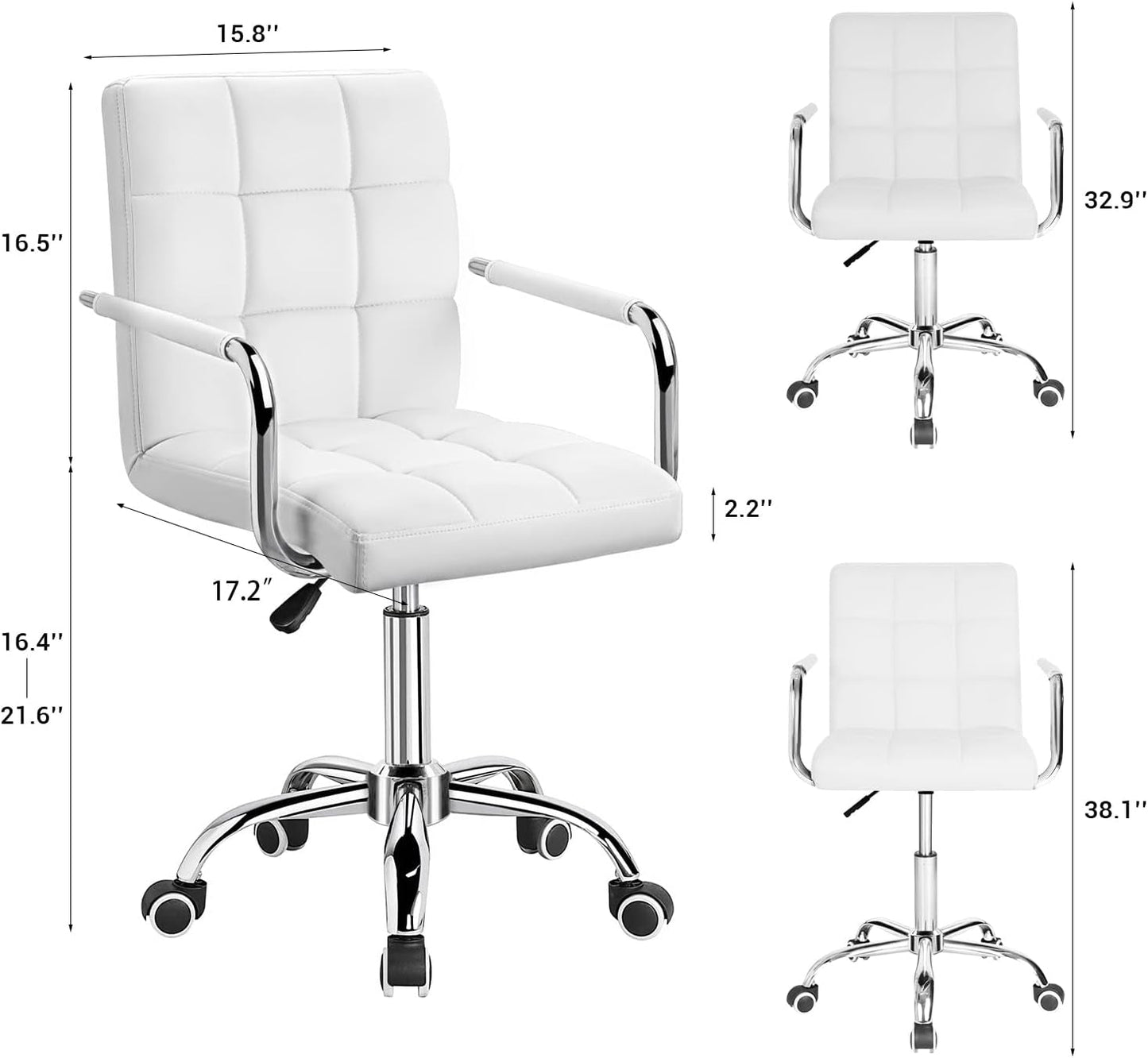 White Mid Back Office Task Chair With Adjustable Height And 360 Degree Swivel