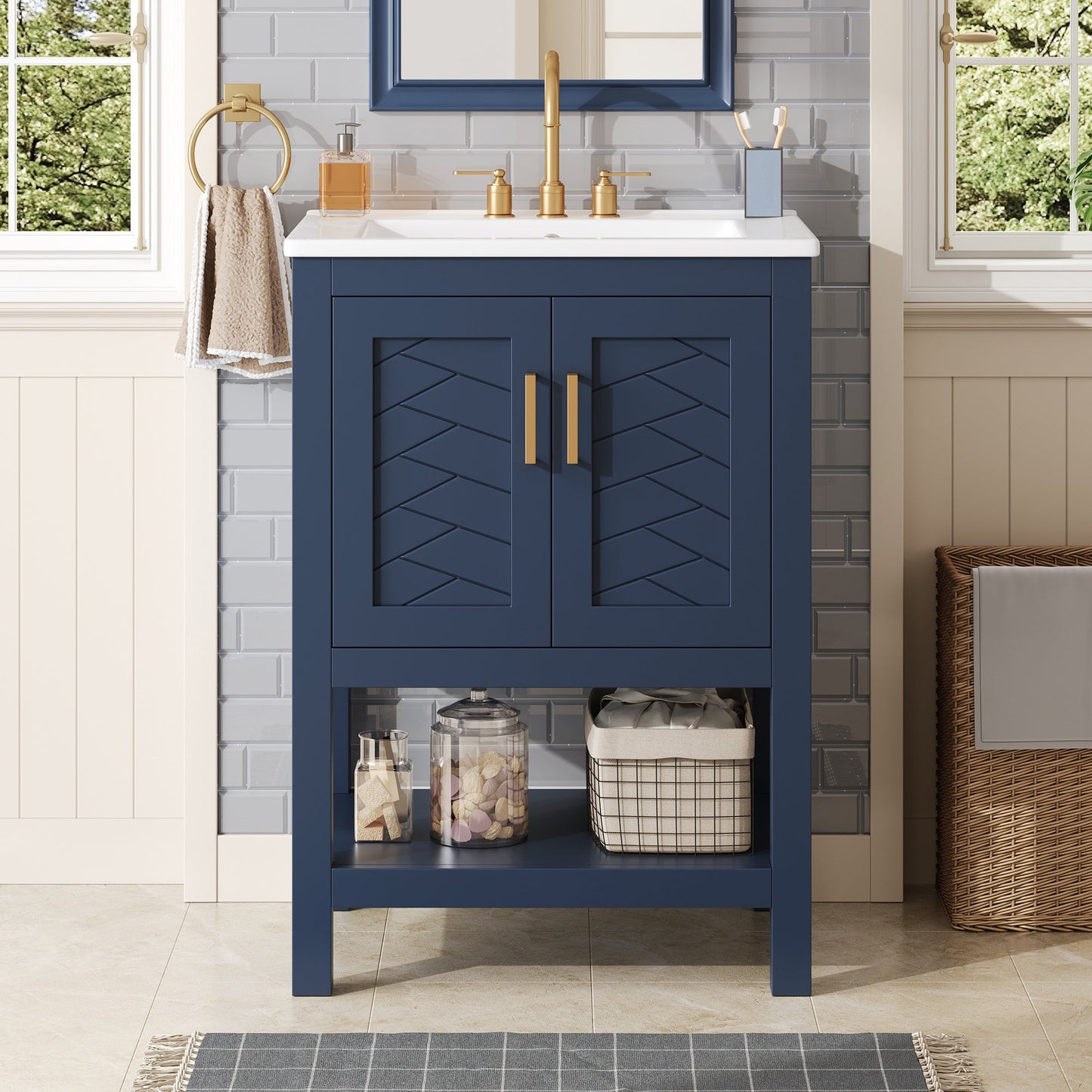 24" Modern Bathroom Vanity with Elegant Twill Design