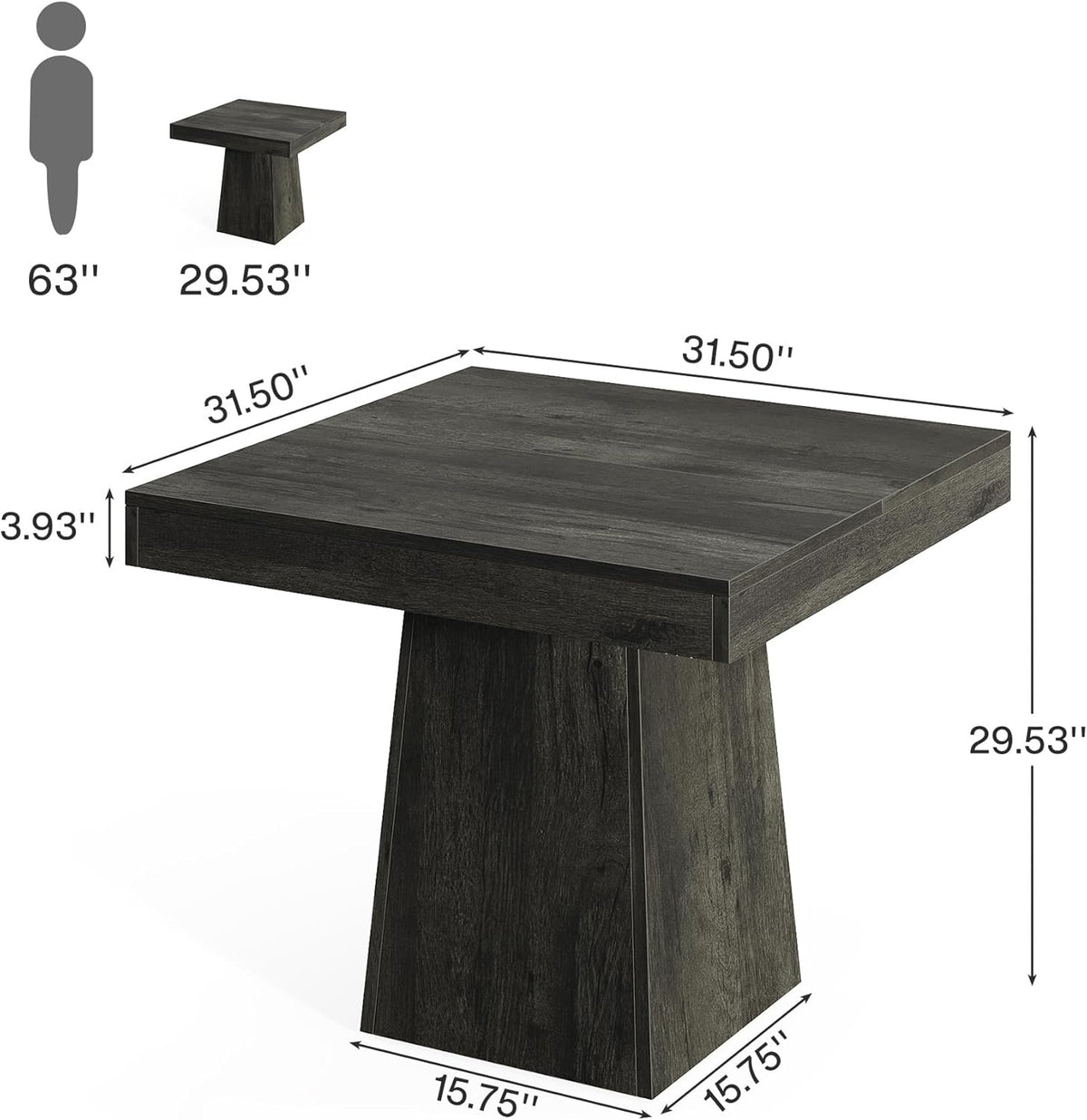 31.5" Square Dining Table for 4 - Small Farmhouse Kitchen Table