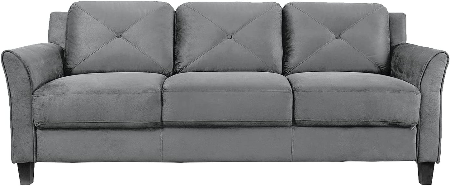 Harrington Grey Sofa Button Tufted Rolled Arm With Plush Cushions