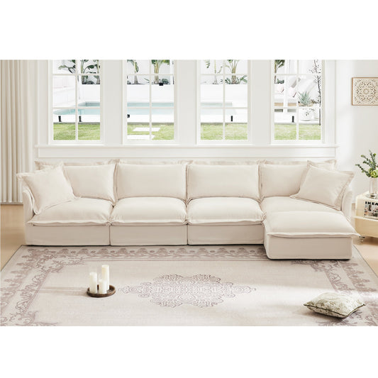 Slipcovered L Shape Sectional Long Sofa Couch - 4 Seater