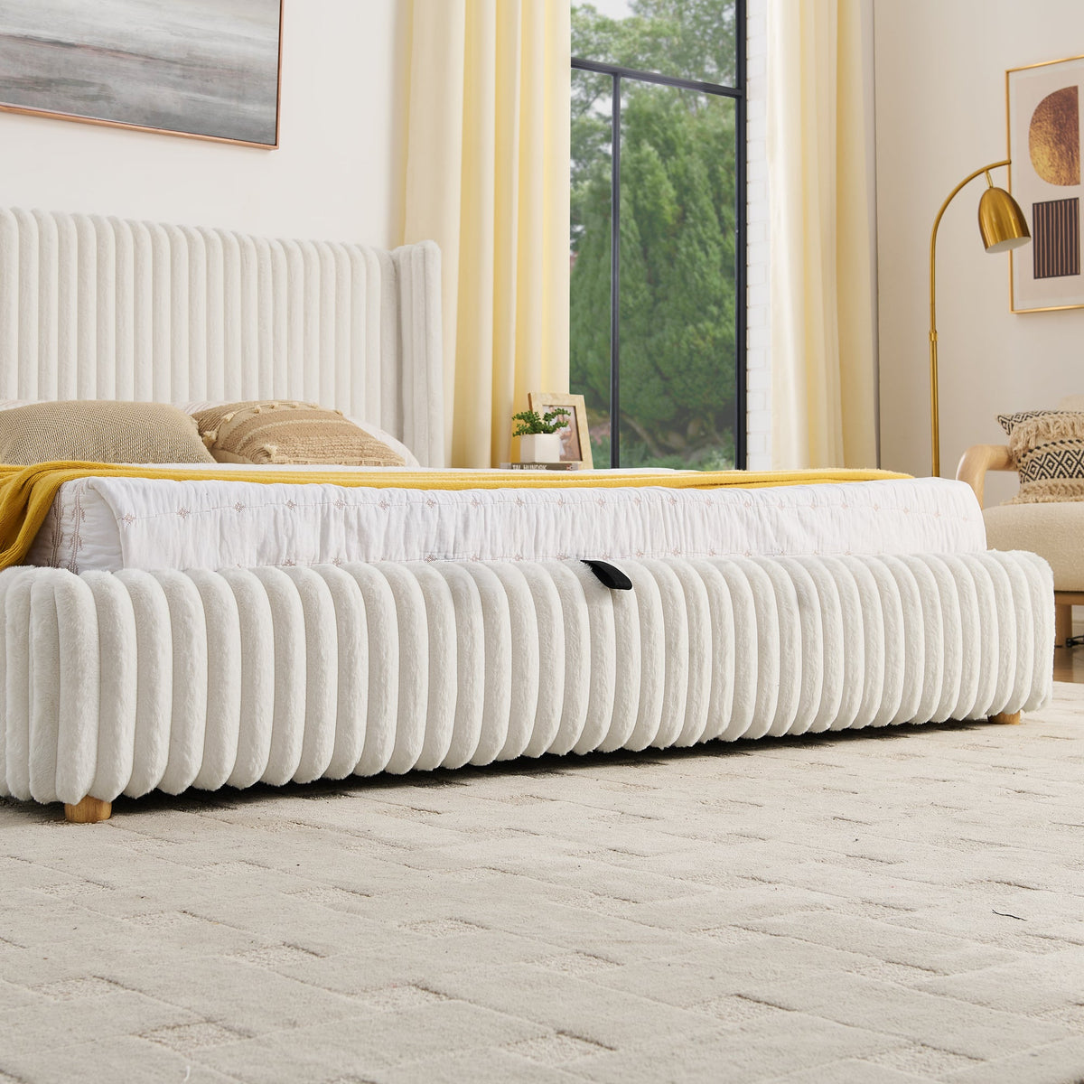 King Functional Vertical Striped Bed with Gas Lift Storage
