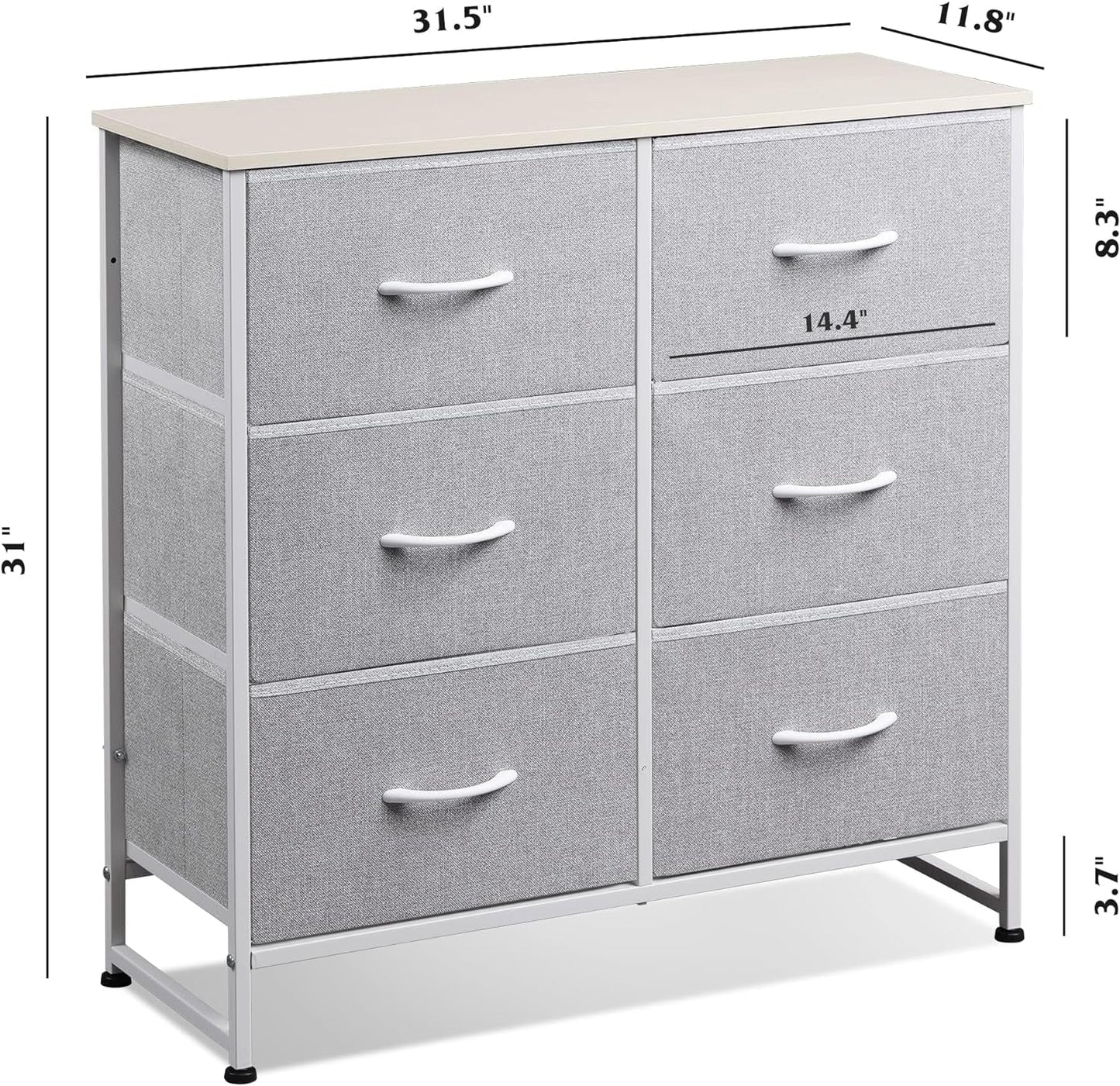 Light Grey Fabric Dresser With 6 Drawers And Fabric Bins