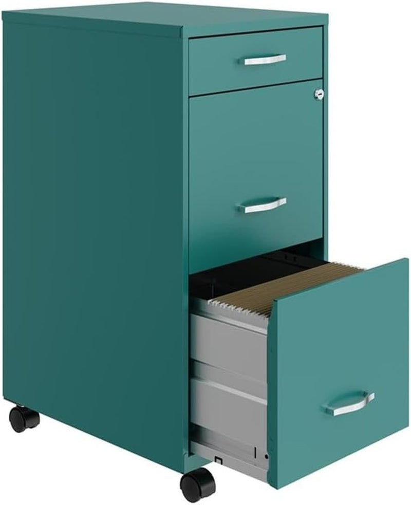 3 Drawer 29.52 Inch Turquoise Metal Filing Cabinet Lockable Preassembled for Home Office