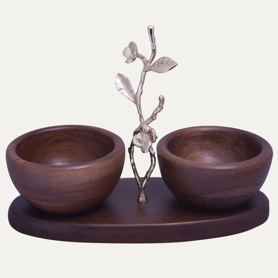 Acacia Wood Two Small Nut Bowls