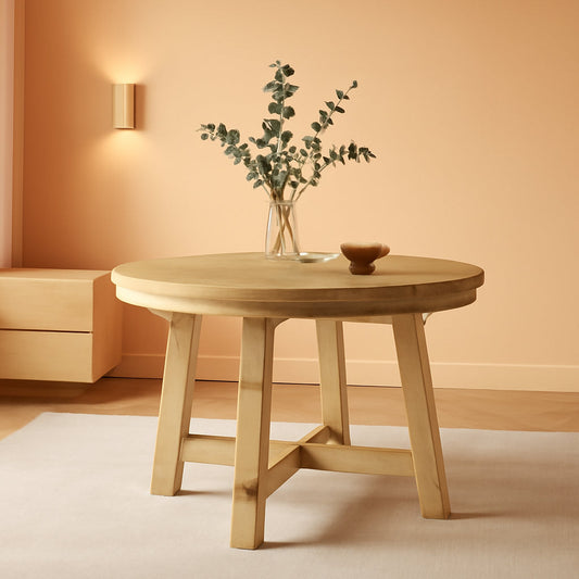 Extendable Round Wood Dining Table Farmhouse Style