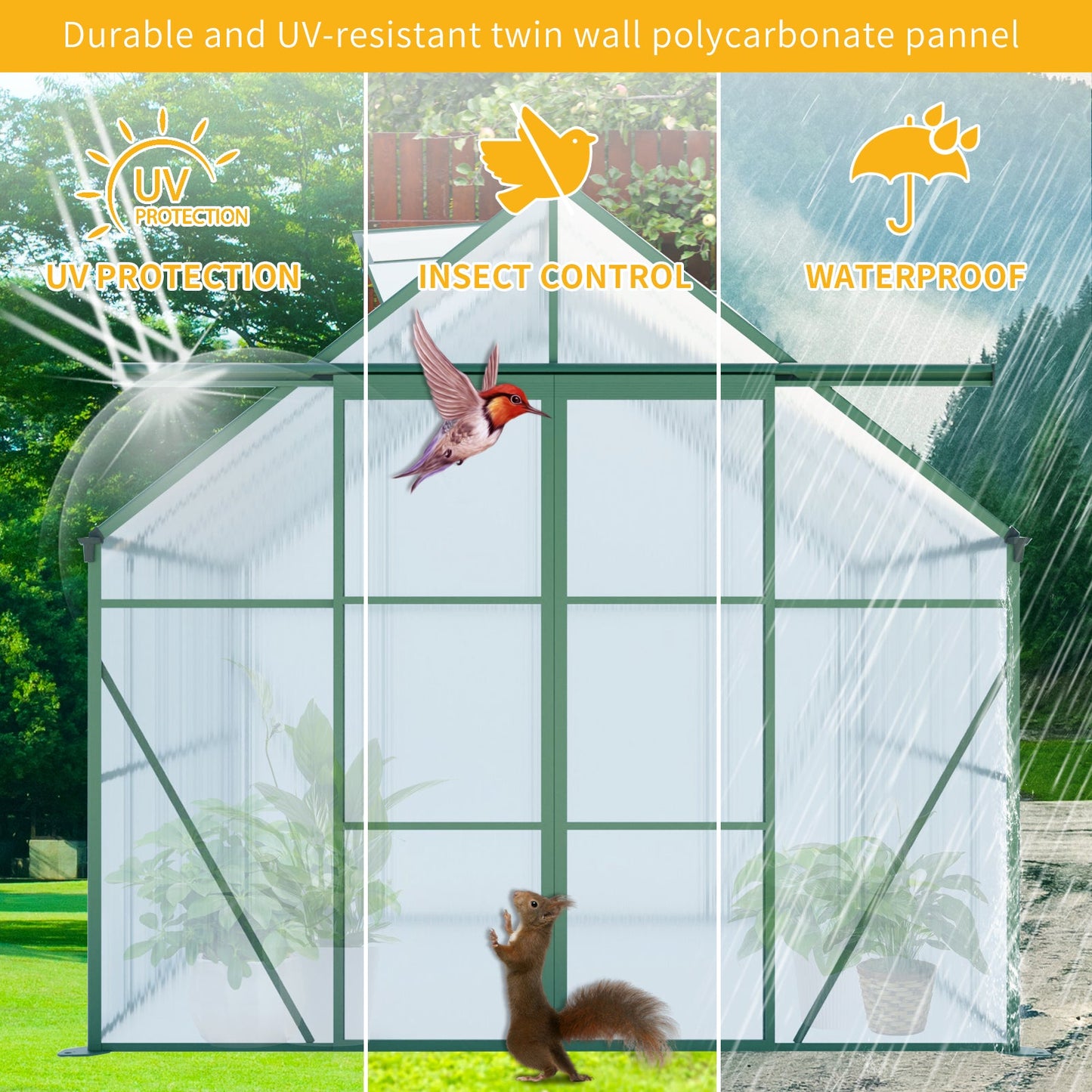 8x10FT Double Door Polycarbonate Greenhouse