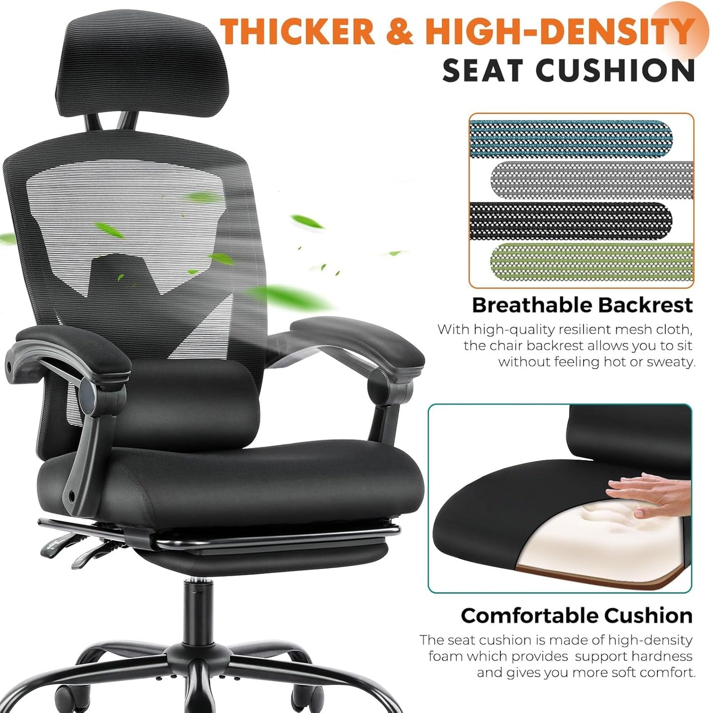 Black Ergonomic Office Desk Chair With Lumbar Support