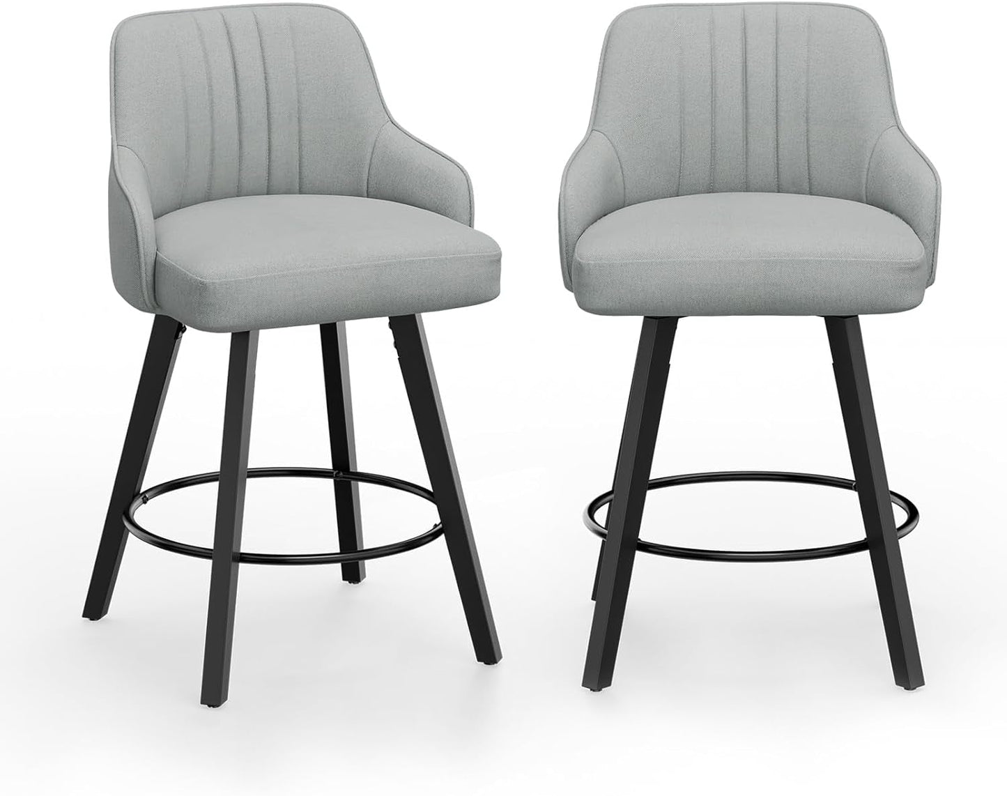 Linen Fabric Upholstered Swivel Barstools Set of Two