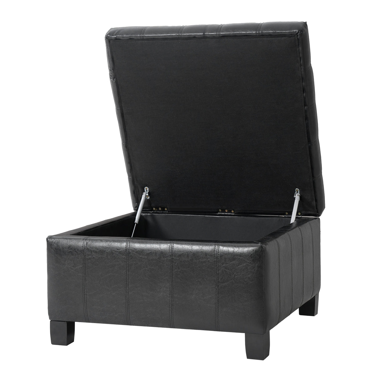 Black PU Storage Ottoman with Rubber Wood Legs