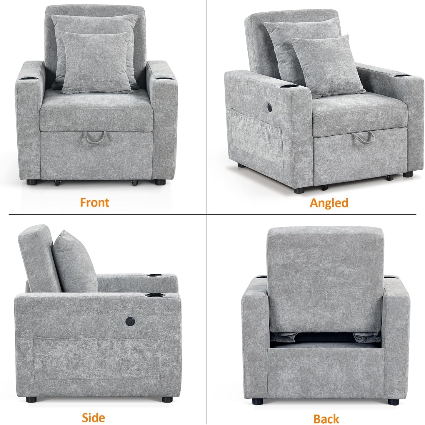 Convertible Sleeper Chair Bed With Linen Upholstery