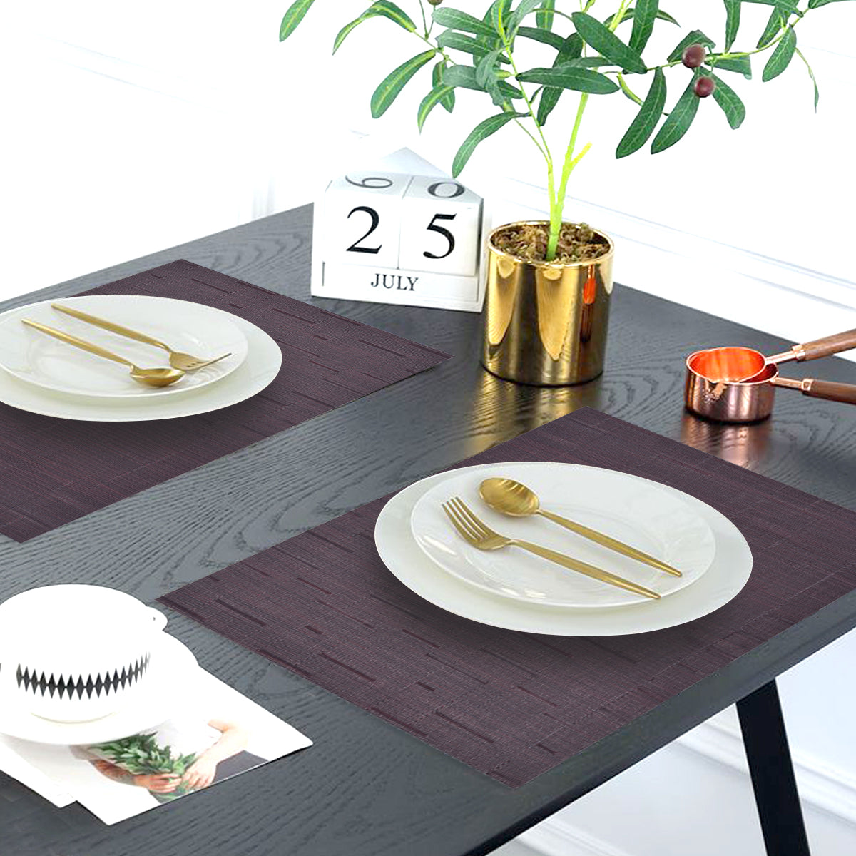 PVC Placemats – Burgundy Dining Table Mats | Non Slip, Heat Resistant, Easy Clean