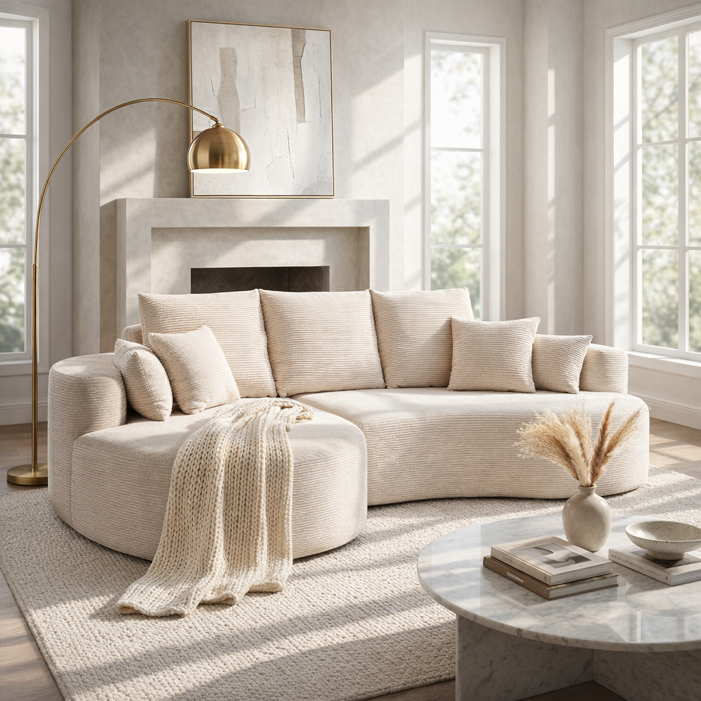 106 Inch 2-Piece Fabric Cloud Curved Sectional Corduroy Sofa