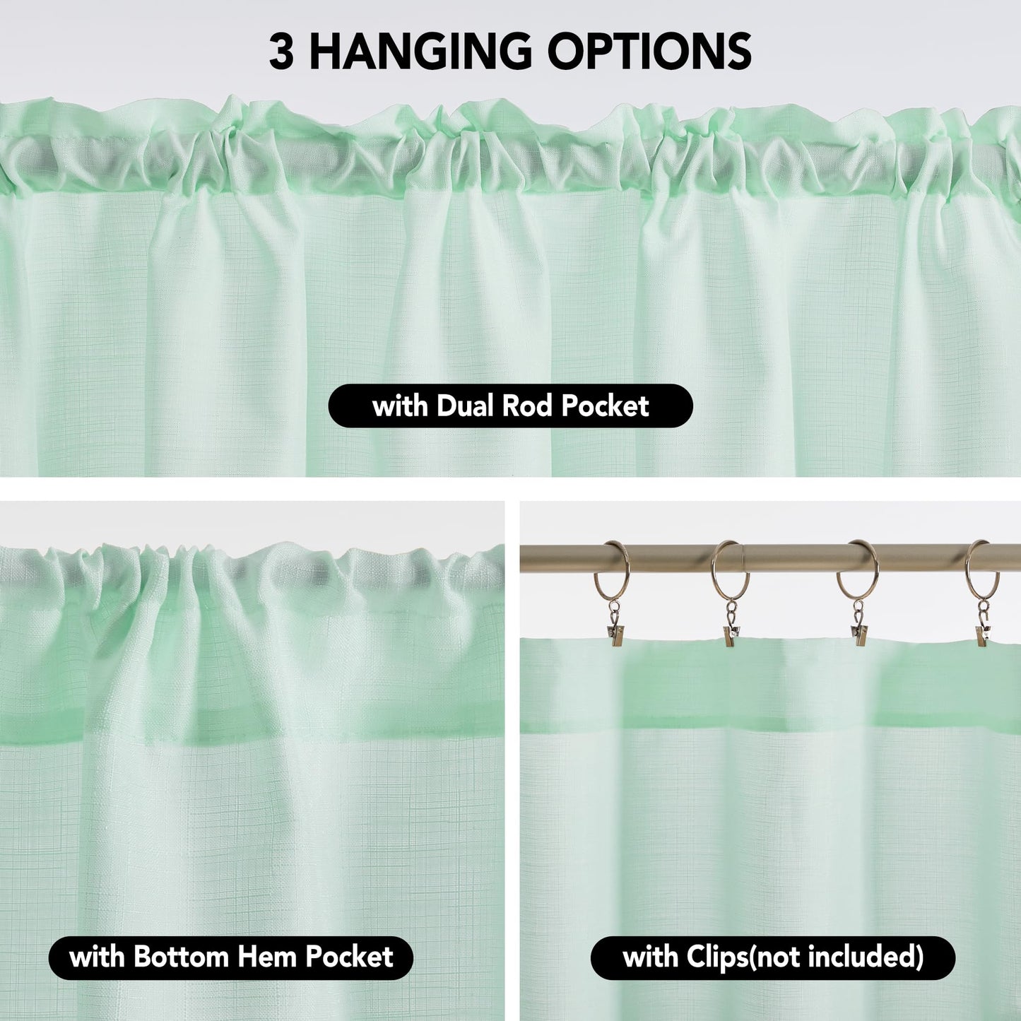 Linen Look Thermal Privacy Cafe Curtains, 2 Panels