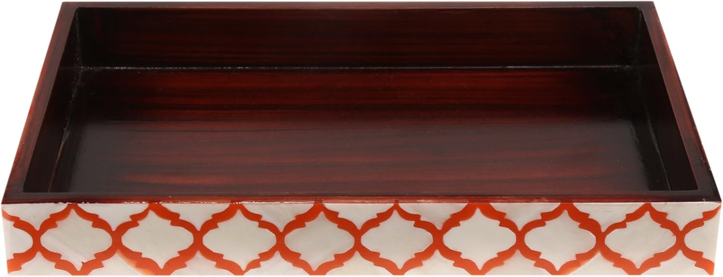 Vanity Trays Moroccan Pattern Bone & Resin Inlay Collection in 10x6, White & Red