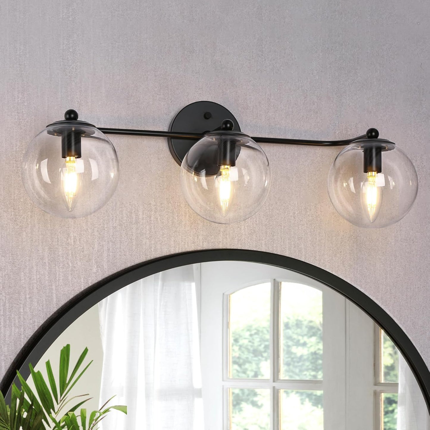 3-Light Black Vanity Light with Clear Glass Shade