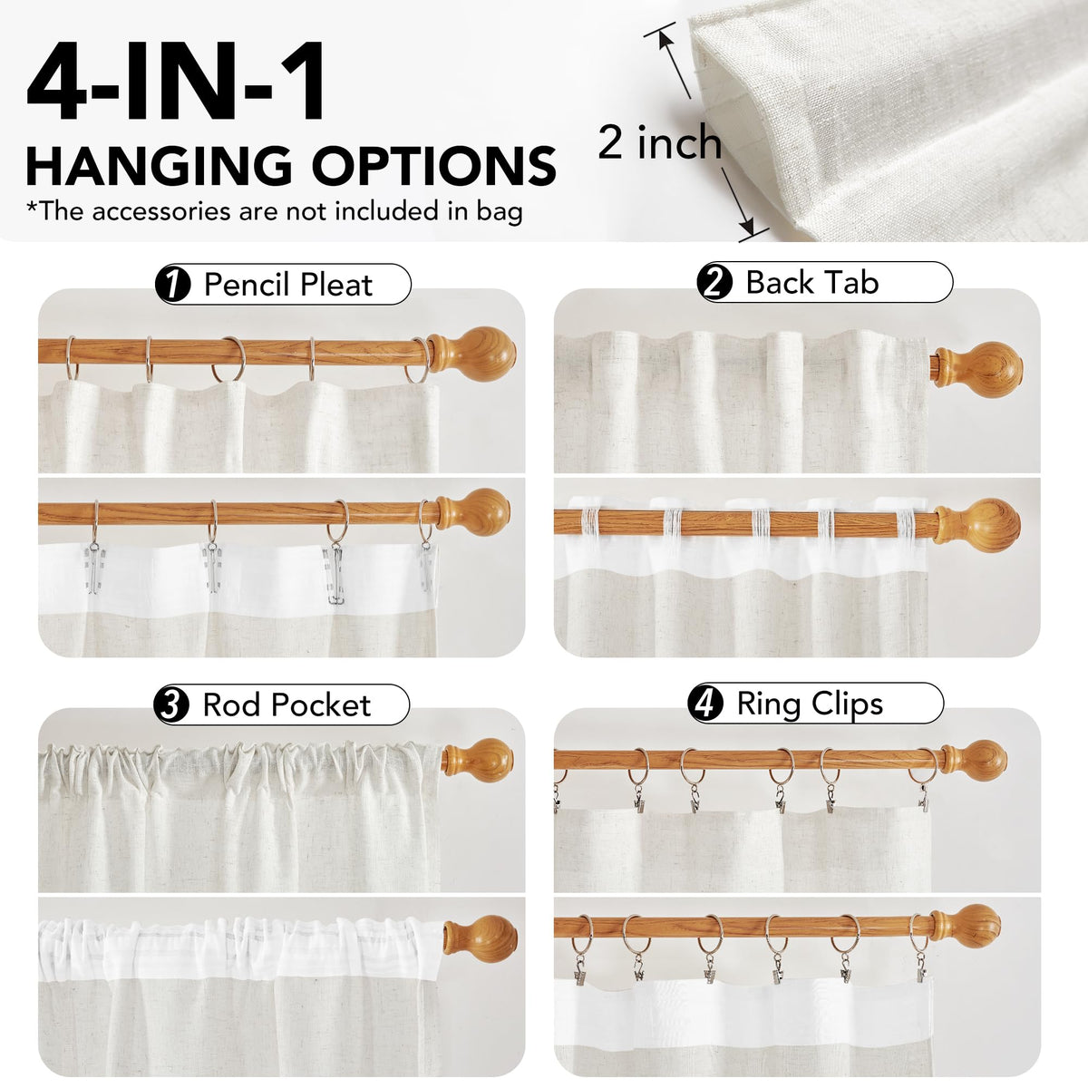 Light Filtering Linen Drapes, Back Tab & Rod Pocket