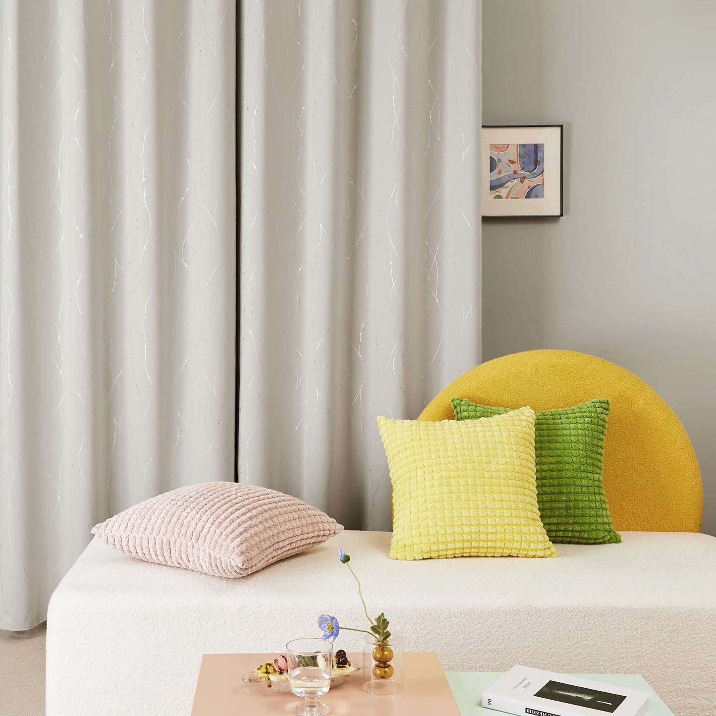 Room Darkening Curtains with Line Foil Print, 2 Panels