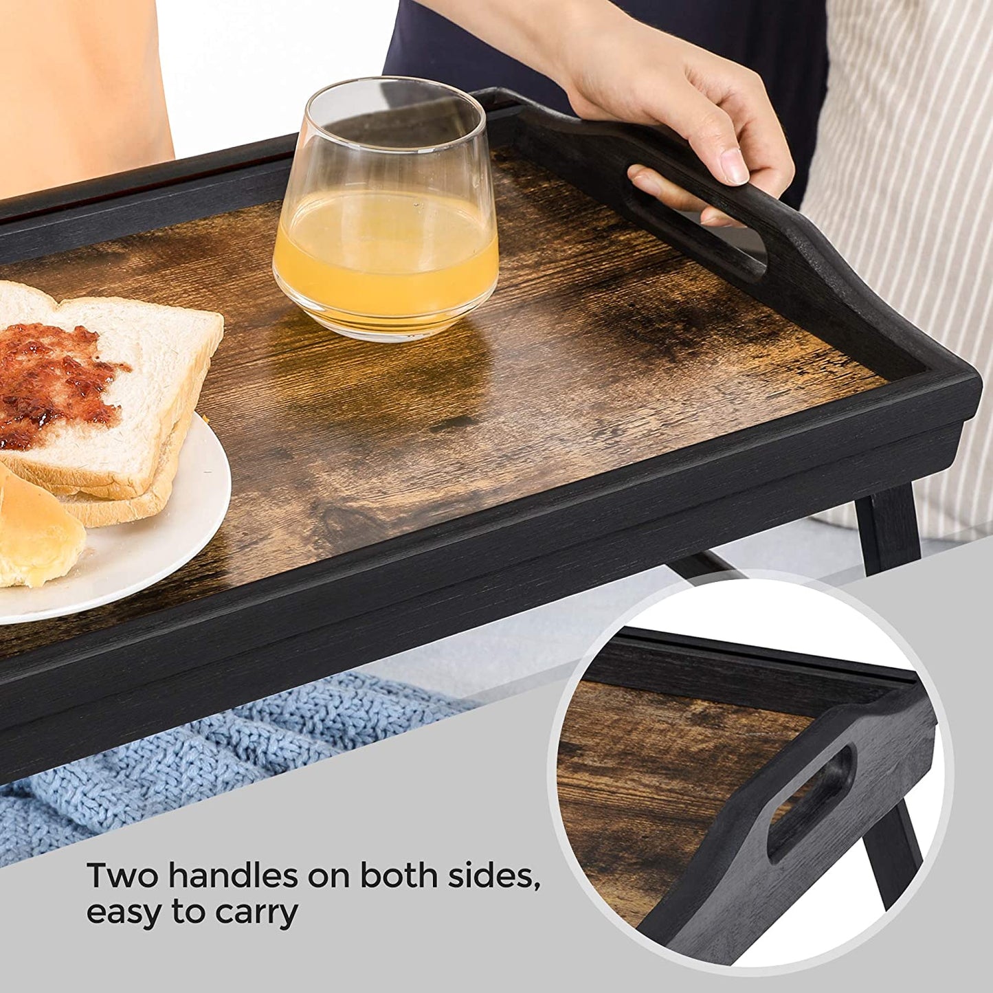 Bed Tray Table with Bamboo Folding Legs, Sofa Breakfast Tray, Serving Tray with Groove