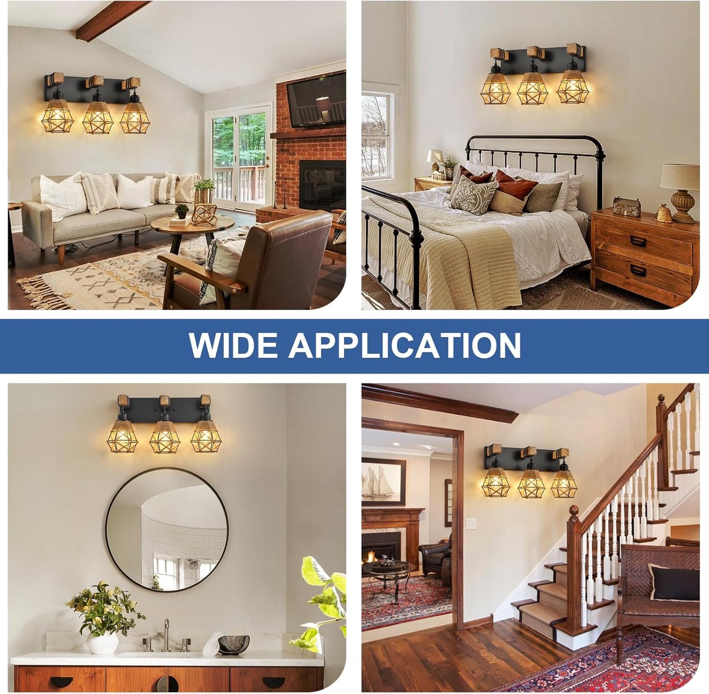 Rustic Rattan Style Wood Bathroom Vanity Wall Sconce
