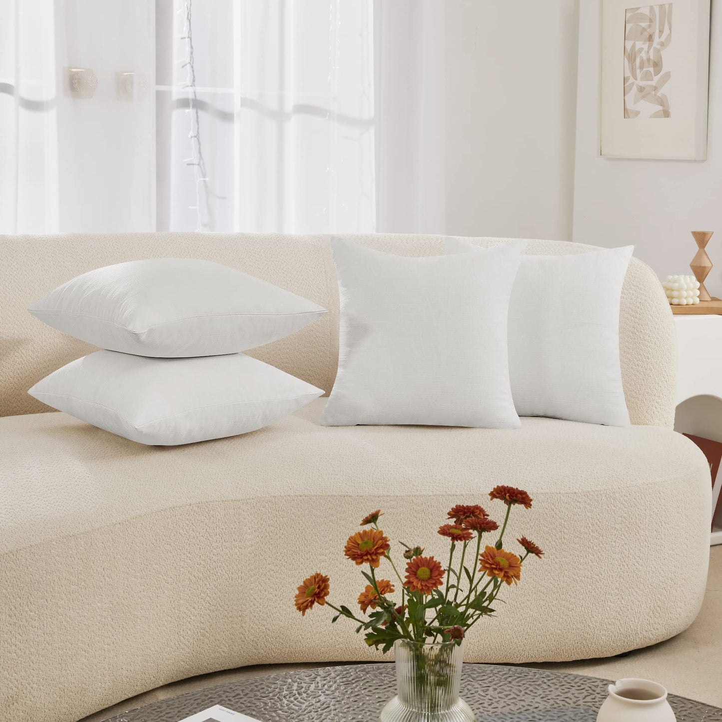 Decorative Linen Throw Pillow Covers, 18x18 Inch, 4 PCS