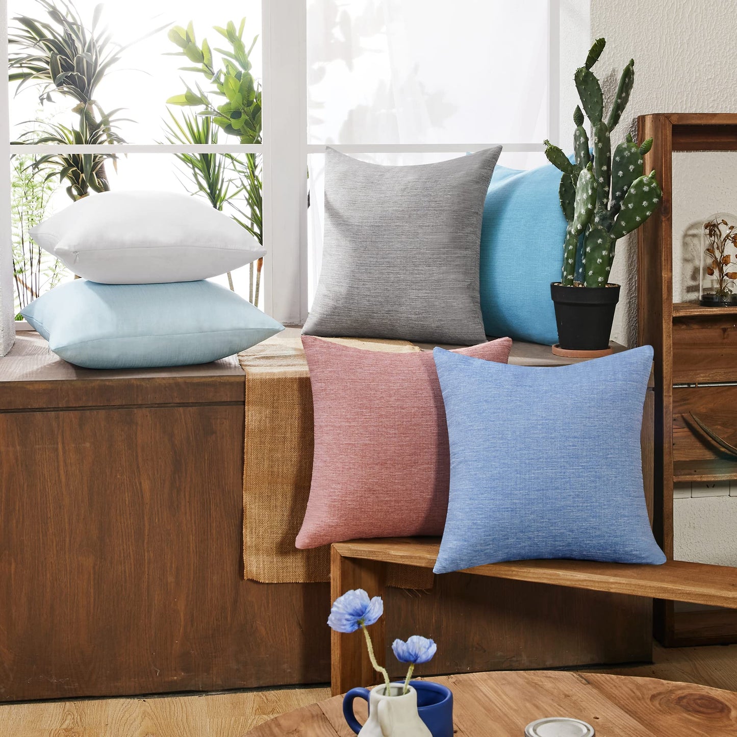 Decorative Linen Throw Pillow Covers, 18x18 Inch, 4 PCS