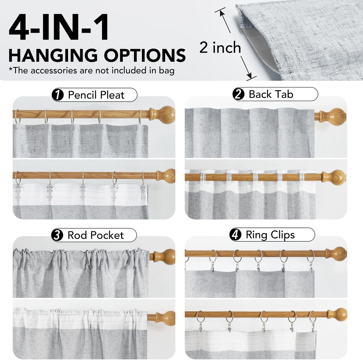Light Filtering Linen Drapes, Back Tab & Rod Pocket