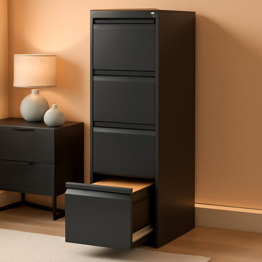 4 Drawer File Cabinet With Lock Black Metal Vertical Filing Cabinet