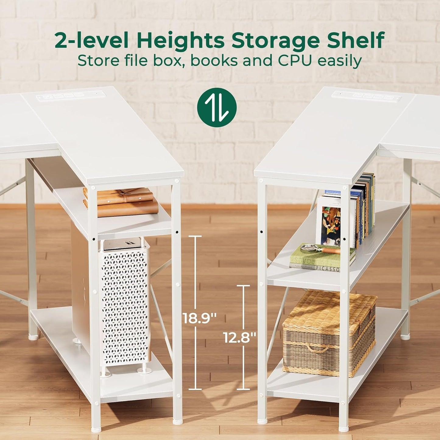 47 Inch L Shaped Desk With Power Outlets For Home Office