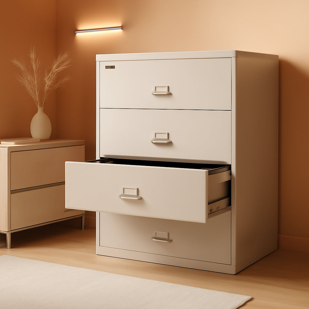 Lateral 4 Drawer Fire Safe File Cabinet With Lock 1 Hour Fire Rated Platinum