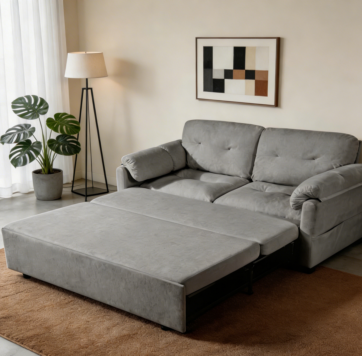 Convertible Pull-Out Queen Sleeper Sofa, 3-in-1 Design