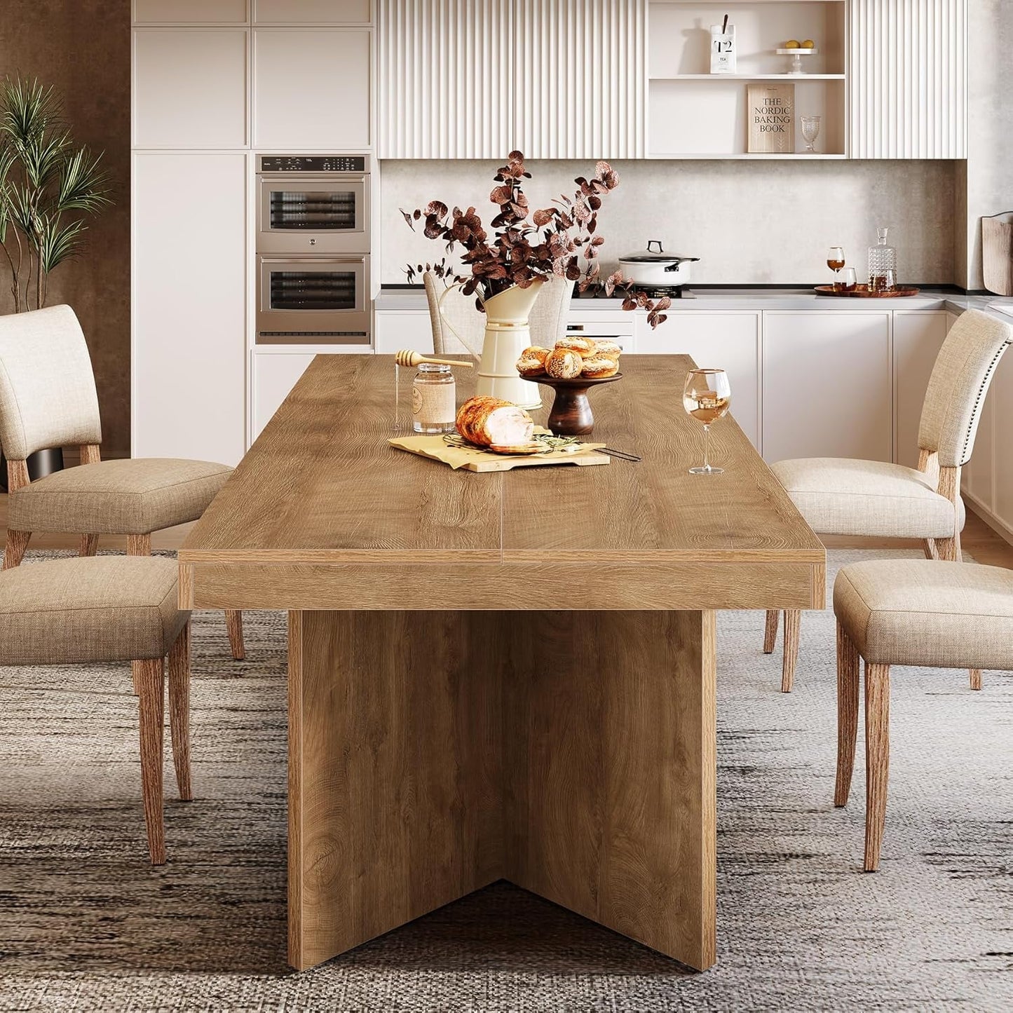 63 Inch Brown Farmhouse Dining Table Seats Four To Six