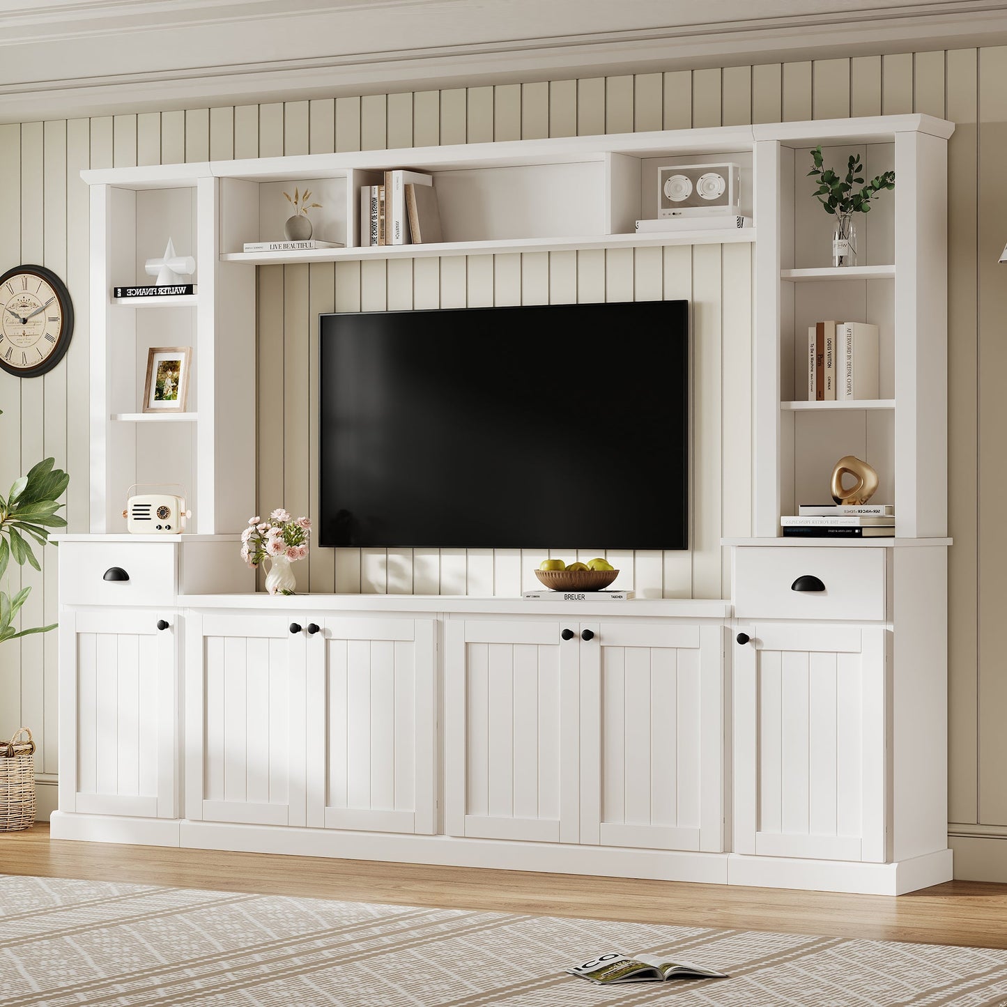 Minimalist Entertainment Wall Unit Set with Bridge for TVs Up to 75''