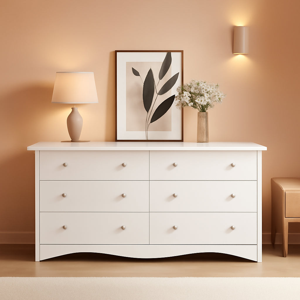 Eggshell WardrobeSystem Six Drawer Dresser With USB Type C Charging