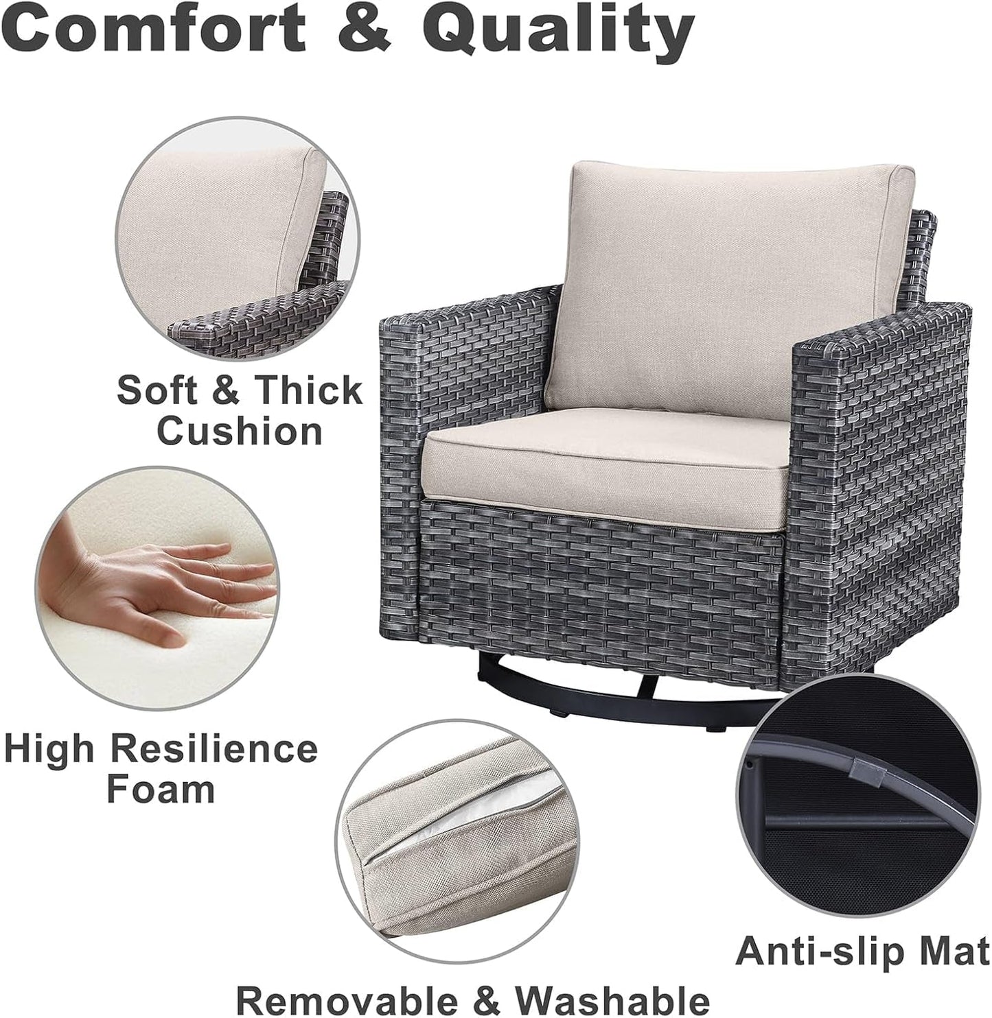 Oversize Outdoor Wicker Patio Sofa Set With Swivel Chairs