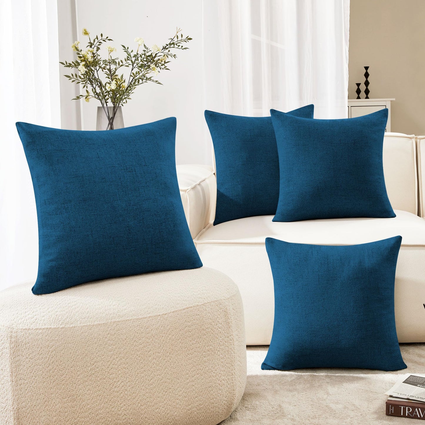 Decorative Linen Throw Pillow Covers, 18x18 Inch, 4 PCS