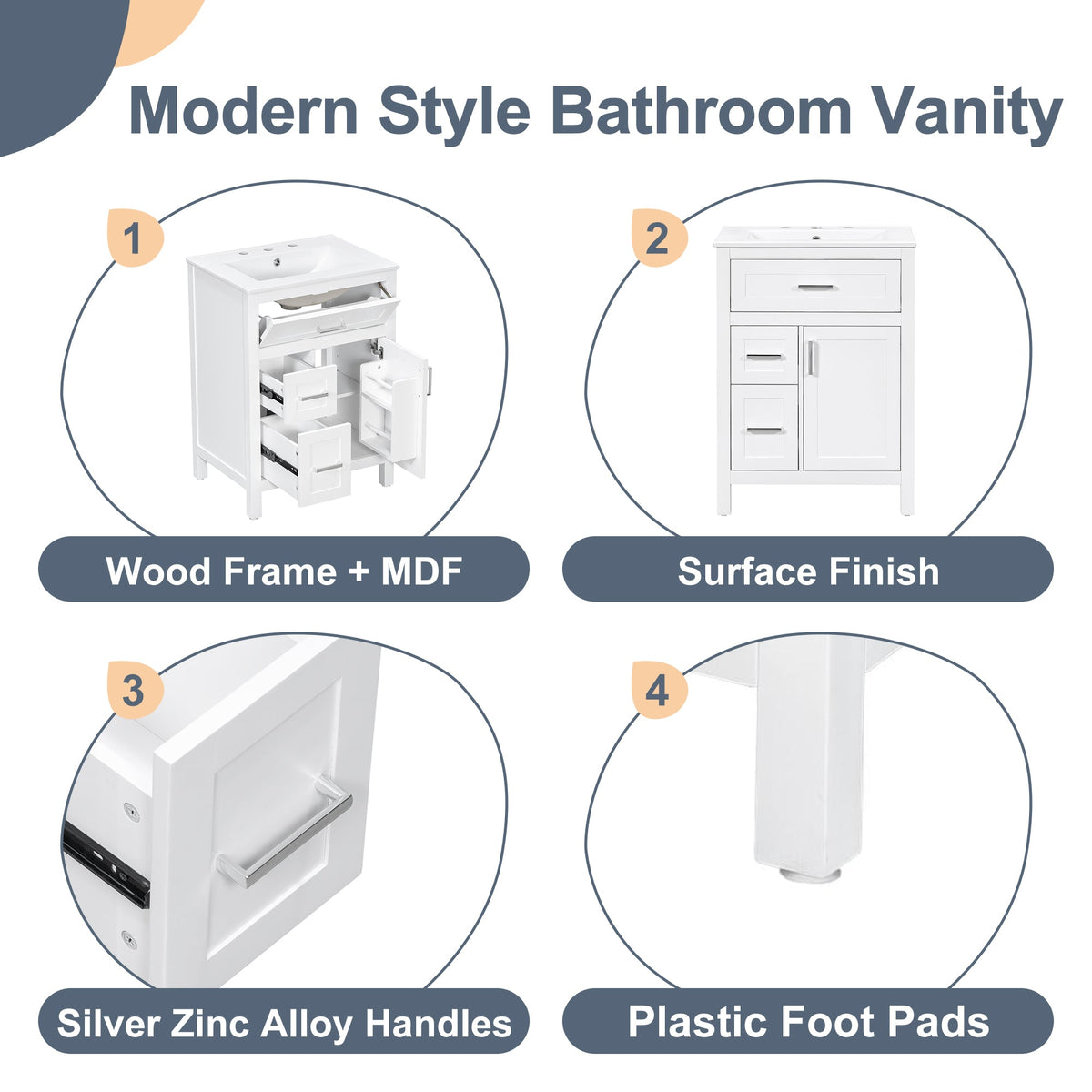 24 Inch Bathroom Vanity with Ceramic Sink
