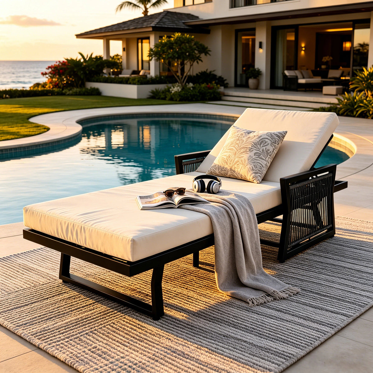 Black Iron Outdoor Chaise Lounge Set