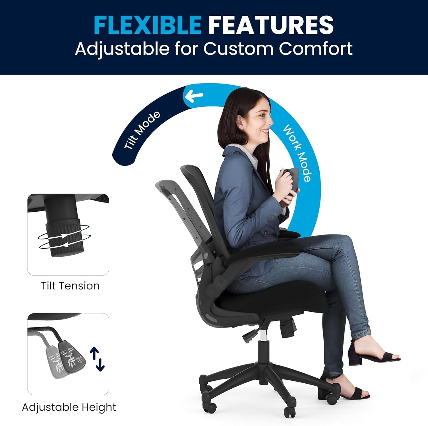 Mid Back Ergonomic Office Chair With Adjustable Height