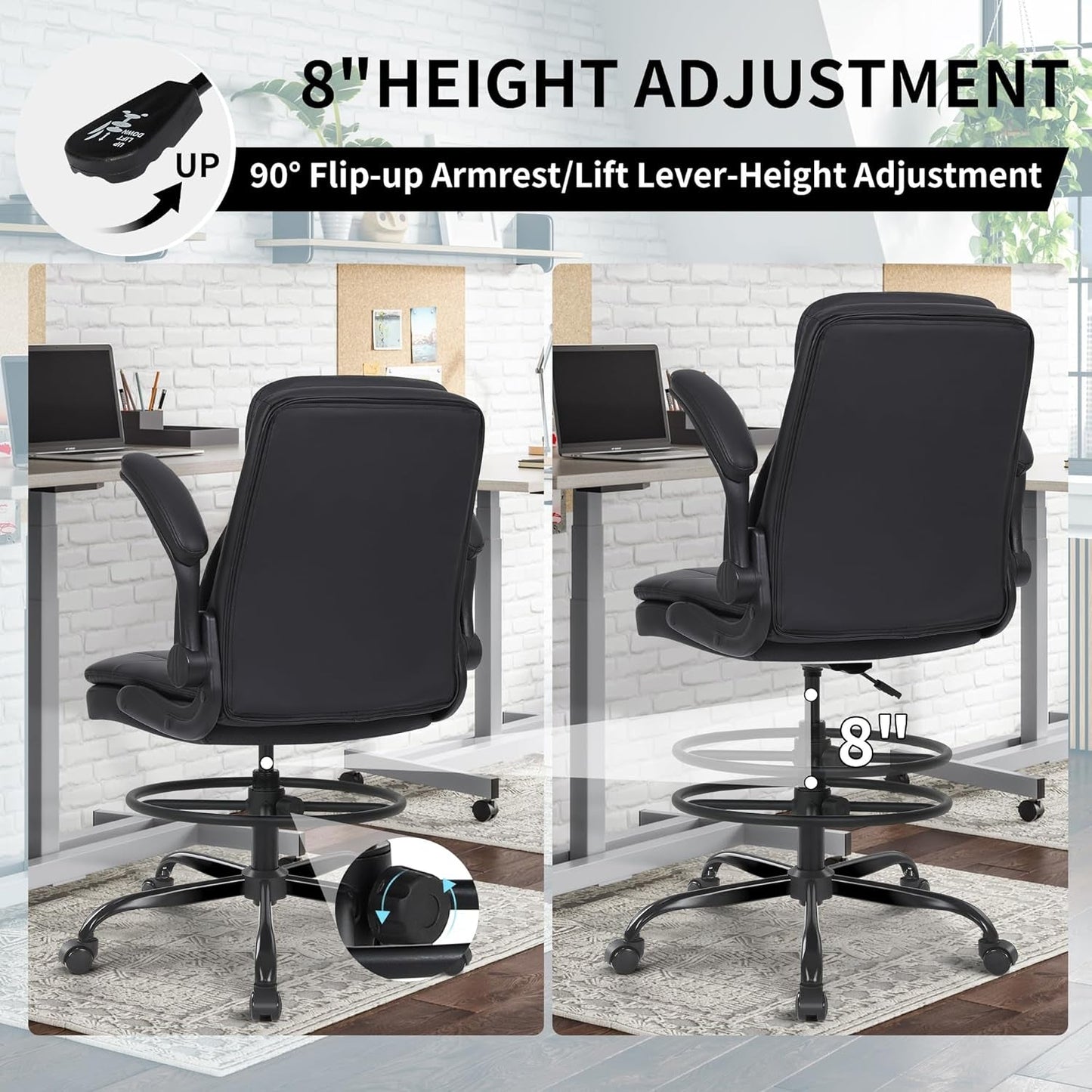 Adjustable Height Leather Drafting Chair For Standing Desk