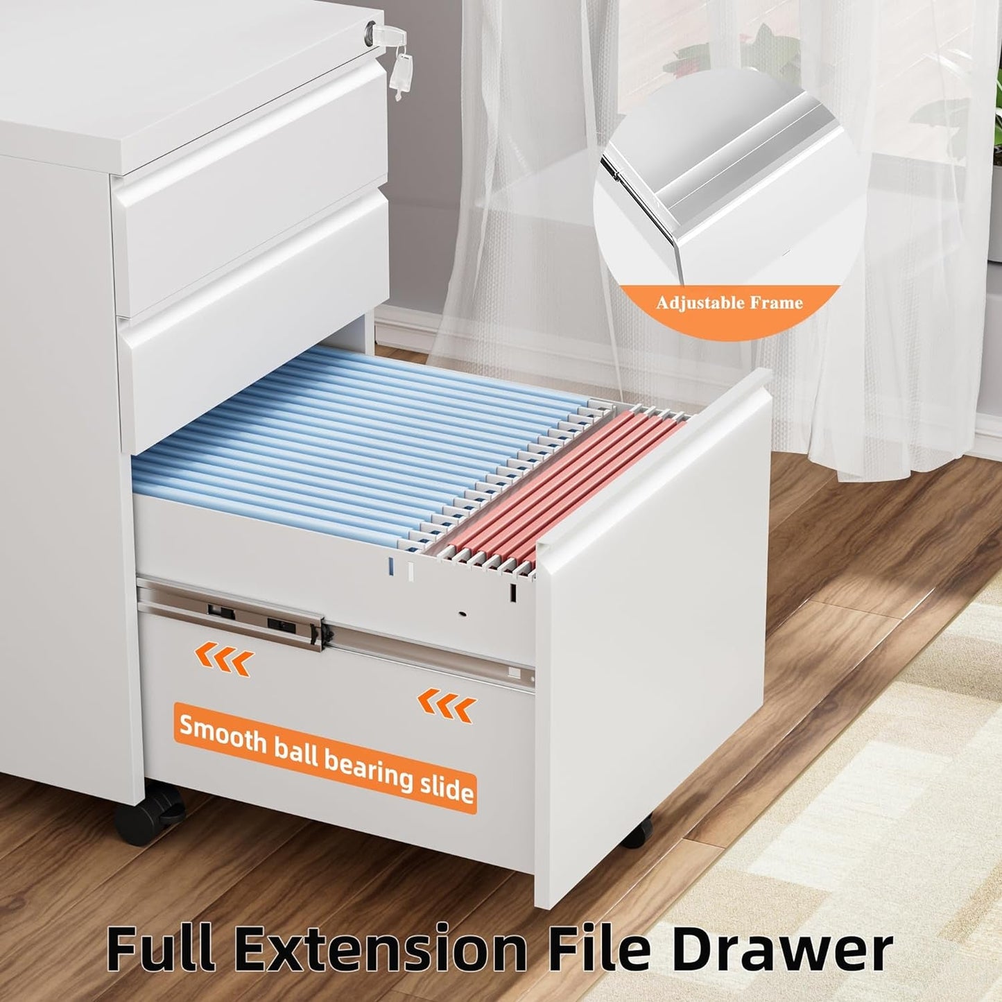 Locking 3-Drawer Rolling File Cabinet For Home Office