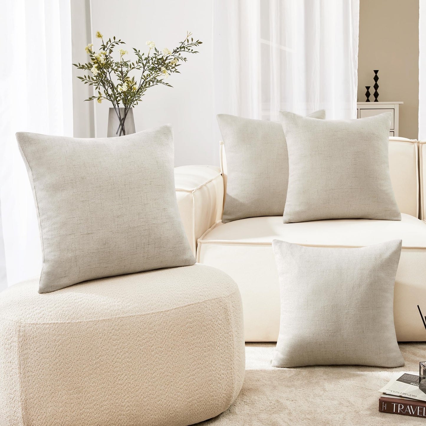 Decorative Linen Throw Pillow Covers, 18x18 Inch, 4 PCS