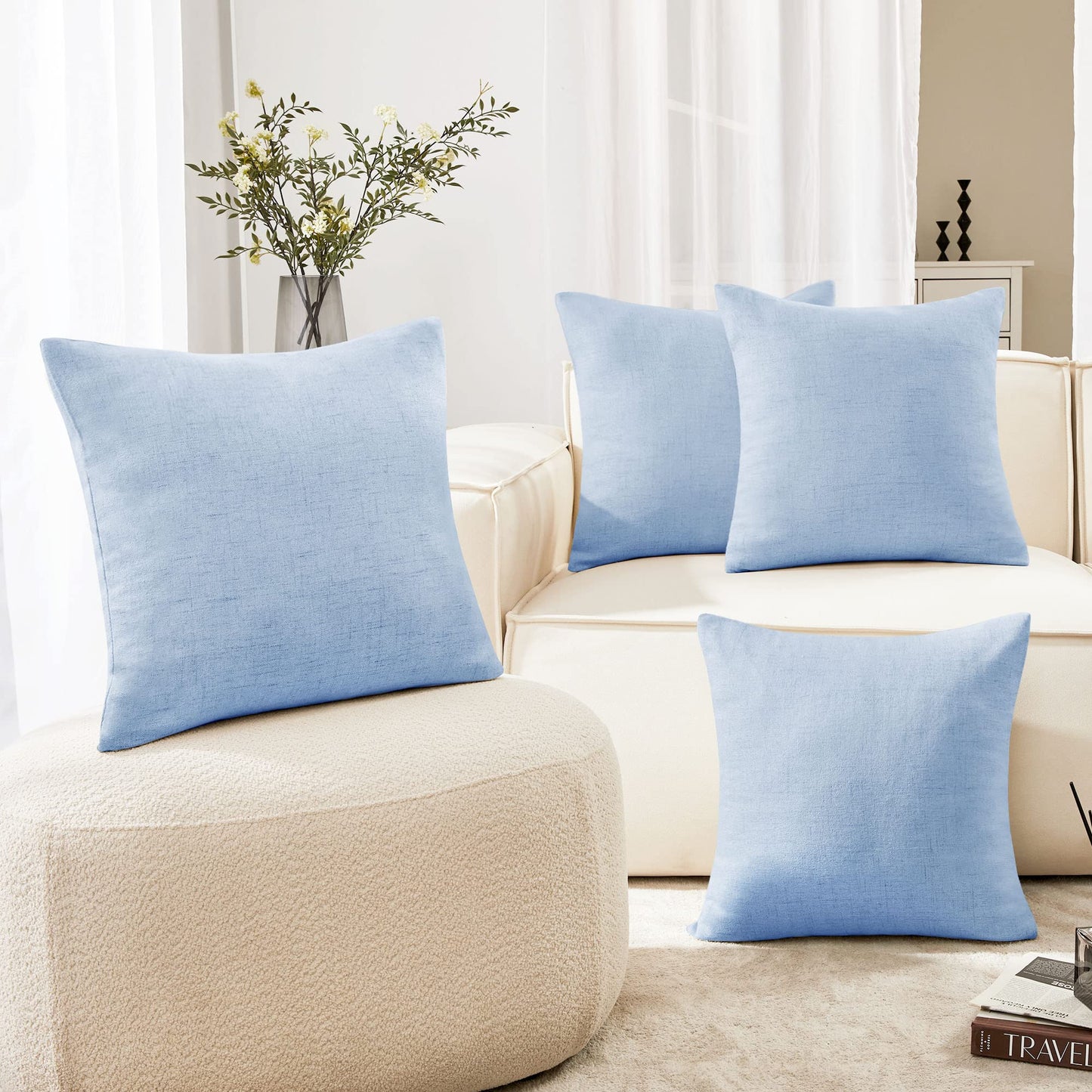 Decorative Linen Throw Pillow Covers, 18x18 Inch, 4 PCS