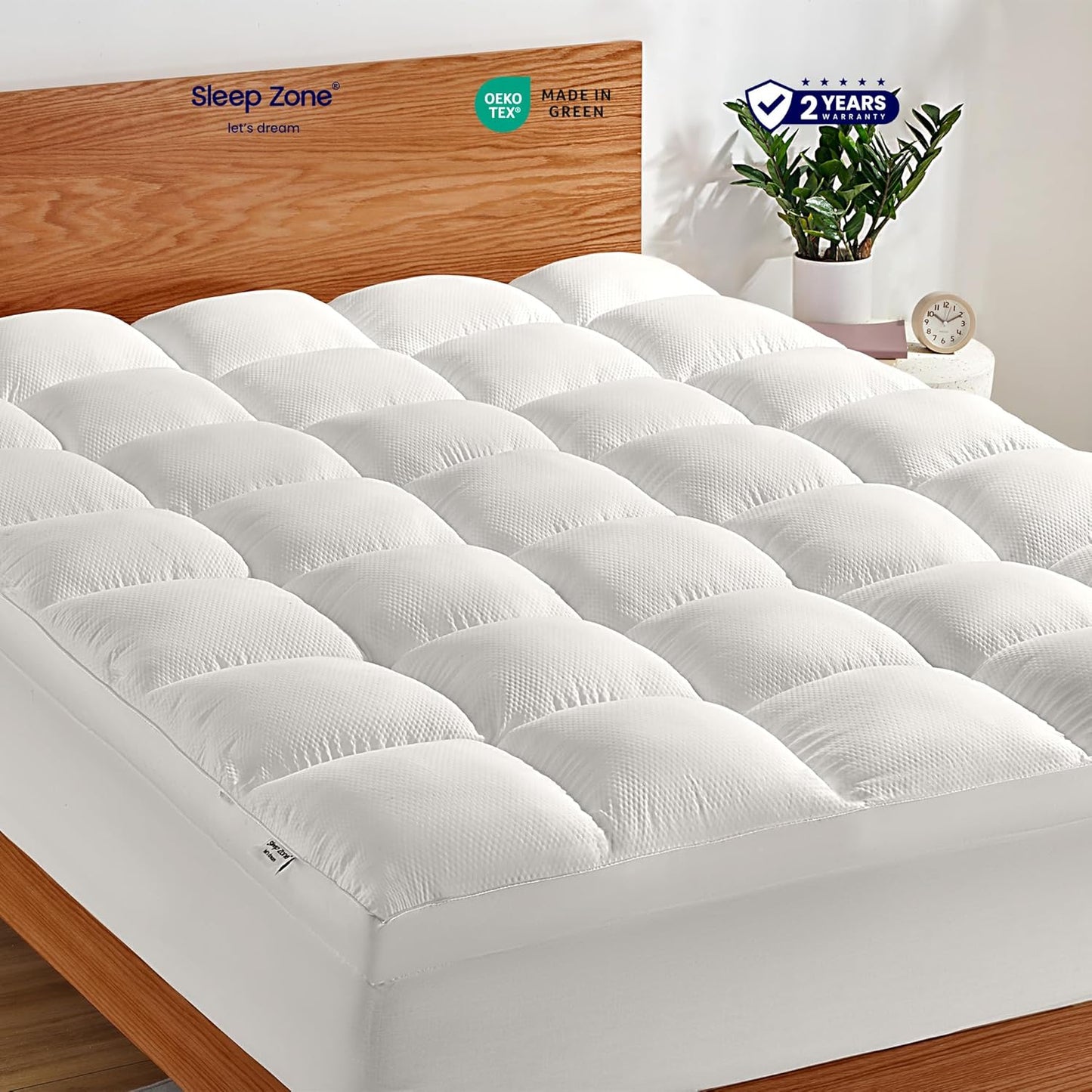 Extra Fluffy Mattress Pad Deep Pockets Pure White
